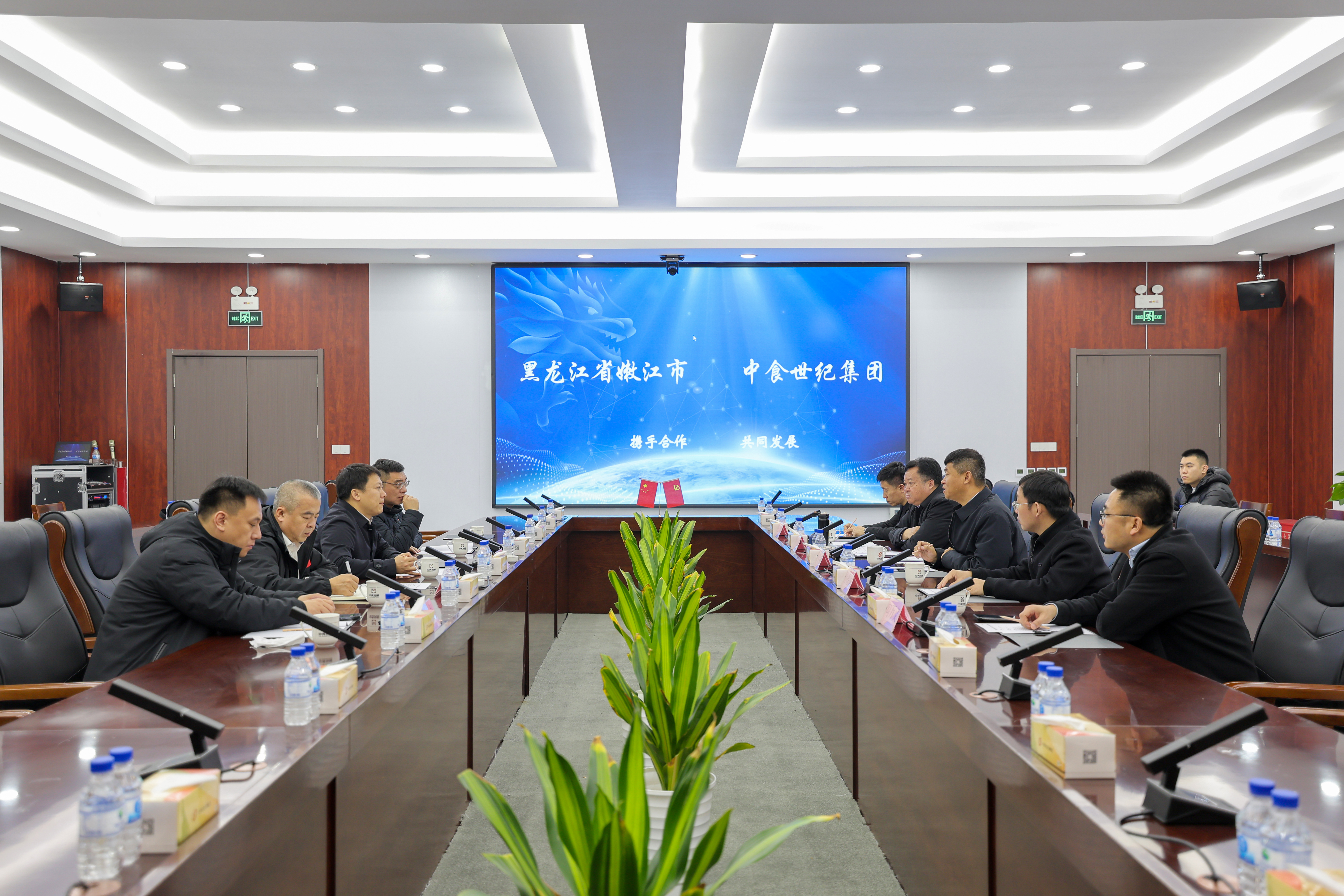 王文亮與嫩江市委副書記、市長孫建龍在京舉行工作會談，嫩江市常務副市長卜學強，集團總經理蘇德庫參加會談